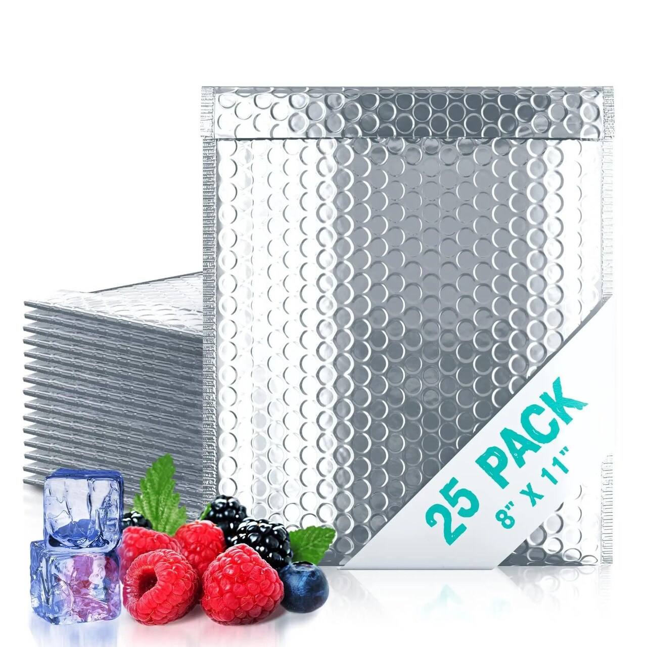 Thermal Bubble Mailer 8 x 11 Pack of 25 Foil Mailing Envelopes Self Seal Cool Bubble Mailers Waterproof Cold Shipping Package Insulated Shipping Bags for Food Perishables Cosmetics